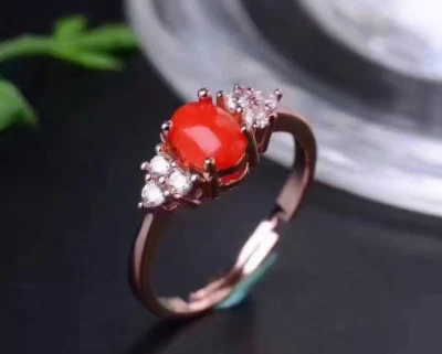 Anillo solitario de aniversario de coral australiano natural de plata 925 hecho a mano para mujer Foto 1 de 4