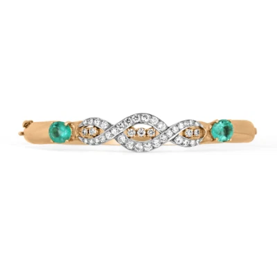 2.85tcw One Of A Kind Rose Gold Diamond & Emerald Oval Bangle Bracelet 14K  - Image 1 of 4