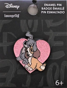 Loungefly Disney Lady & The Tramp Heart Pin Pink Glitter Heart Puppy Pin - Picture 1 of 3