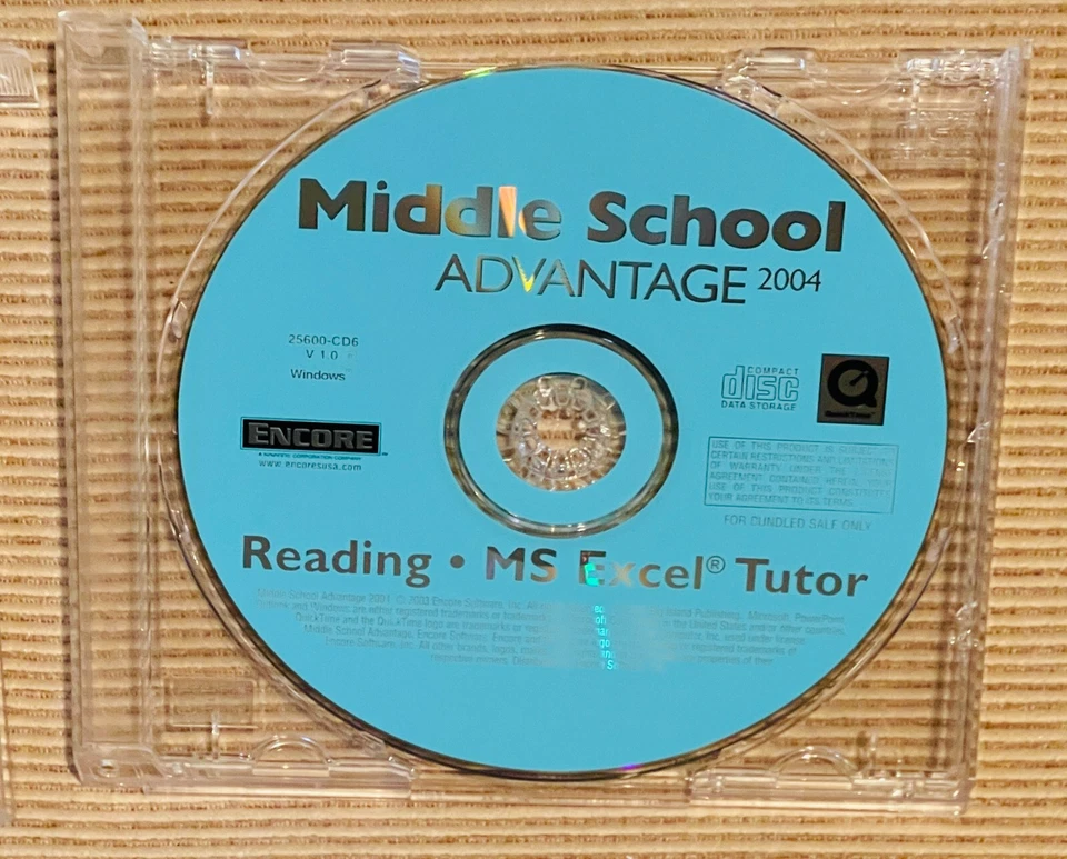 Middle School Advantage  READING + MS EXCEL TUTOR - 2004 CD for Windows - New - Image 1 of 1