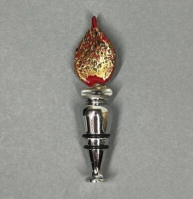 Винтажная пробка для стеклянной винной бутылки в муранском стиле серебристая/коричневая/красная (б/у) - Изображение 1 из 4