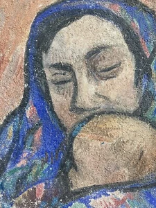 Sehr schönes Gemälde Gouache Gips 1950 Frau Kind Tusquellas Miguel Mama - Bild 1 von 8