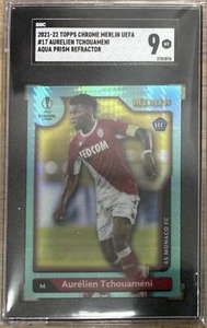 Lote de 9 tarjetas de fútbol de novato Aurelian Tchouameni Aqua Prism Refractor SGC (x2) - Imagen 1 de 3