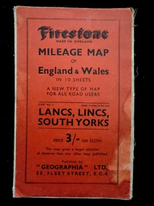 Geographia Mileage Map of Lancs, Lincs, South Yorkshire (c1930s) Paper on Linen - Picture 1 of 4