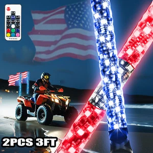 2Pcs 3FT RGB Spiral LED Whip Lights Antenna Chase + Flag For Arctic Cat ATV UTV - Bild 1 von 9