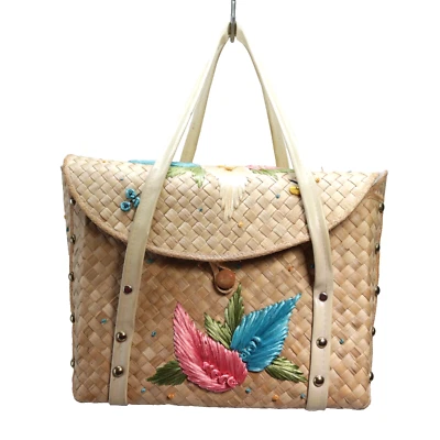 Bolso de Mano Hadas Handicradr Rafia Paja Picnic Bordado Floral Filipinas De Colección Foto 1 de 4