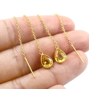 Yellow Sapphire Threader Earring - Gemstone 18k Solid Gold Handmade Earring - Picture 1 of 3