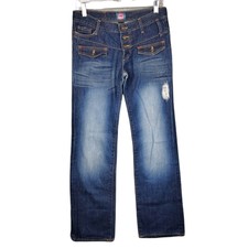 Vtg Fiorucci Angel Tab Jeans Womens Size 9 Patch Button Fly Straight Fit blue