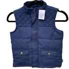 Crown & Ivy Boys 7 Navy Blue Quilted Yoke Zipper Button Vest With Pockets New