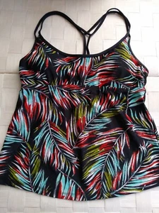 Mossimo Women's Charcoal Gray Aqua Orange Swimsuit Top Racerback Size Small - Picture 1 of 12