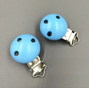 5pcs Wooden Alloy Blue Baby Pacifier Clip Round 4.4cmx 2.9cm - Picture 1 of 4
