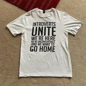 District Introverts Unite T-Shirt S We're Here Uncomfortable Want To Go Home AR - Picture 1 of 10