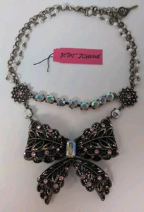 New Betsey Johnson Jewel Bow Chunky Statement Choker Necklace Vintage Costume - Picture 1 of 18