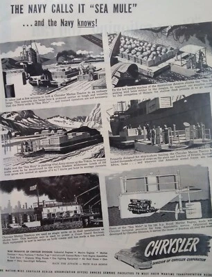 Anuncio impreso Chrysler original raro de colección años 40 Segunda Guerra Mundial Marina de los Estados Unidos tractor mula de mar Detroit  Foto 1 de 4