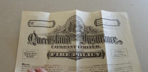 1935 QUEENSLAND INSURANCE CO LTD FIRE POLICY LETTERHEAD EXC CONDITION #3 - Picture 1 of 3