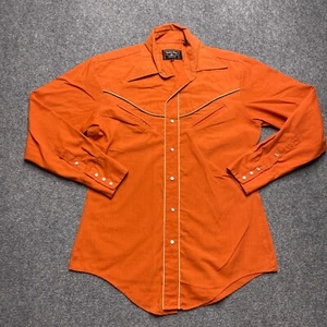 Camicia Vintage Border Town Uomo 15 1/2 Arancione Perla Snap Cowboy Western Rodeo - Foto 1 di 9