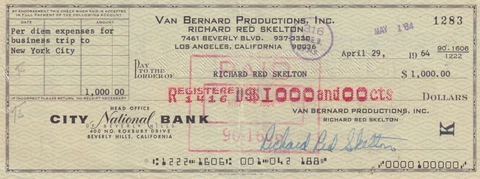Red Skelton twice signed bank check JSA Cover