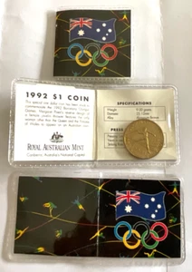 Australia $1 Dollar Barcelona Olympics 1992 UNC Coin & Olympic Plastic Satchel - Picture 1 of 2