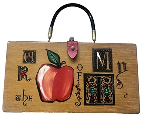 Early Vintage Enid Collins of Texas Wood Box Bag purse 1961 UR The Apple Of My I - Picture 1 of 10