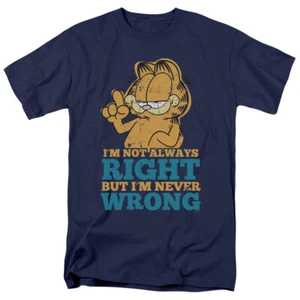 Garfield Never Wrong T Shirt Mens Licensed Cat Jim Davis Comic Tee Navy - Picture 1 of 2