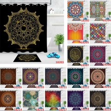 Abstract Mandala Flower Shower Curtain Set Waterproof Fabric Bathroom w/ Hooks