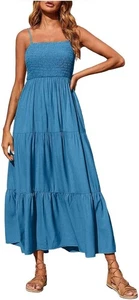 Fashion Women's Square Neck Spaghetti Strap Maxi Sundress Dress Size S New - Picture 1 of 4