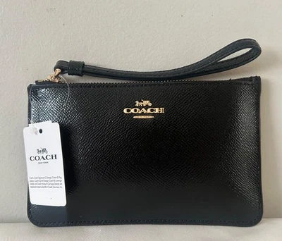 ¡NUEVO! Muñequera Coach de charol de cuero Saffiano negra nueva con etiquetas Foto 1 de 4