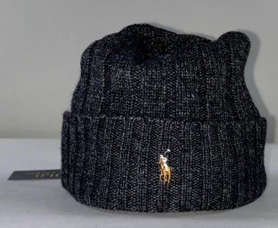 NEW POLO RALPH LAUREN Men's Hat Charcoal Beanie Fisherman Wool Blend Knit $69 - Image 1 of 3