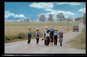 Pennsylvania Dutch Country Amish Children Walking Home From School Post Card - Picture 1 of 2