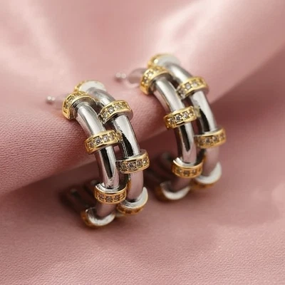 Серьги-кольца с геометрическим узором Anthropologie золото серебро открытый богемный кристалл сегментированные фианиты - Изображение 1 из 4