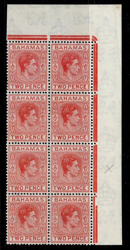 BAHAMAS GVI SG152ba, 2d scarlet, NH MINT. Cat £145. SHORT T in BLOCK x8 - Image 1 of 1