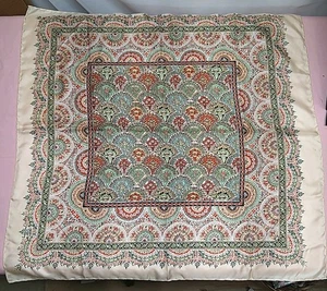 Liberty of London 💯 Bufanda de Seda Marfil Festoneado Abanico Patrón 25"x26" Cuadrado Años 70 - Imagen 1 de 8