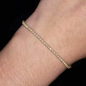 1ct VERY GOOD CUT DIAMOND TENNIS BRACELET YELLOW GOLD ROUND BRILLIANT CLASSIC - Picture 1 of 4