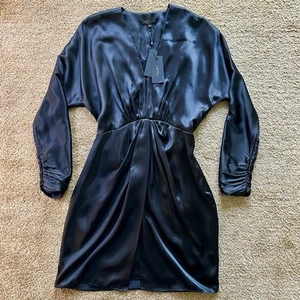 $525 RAG & BONE Eloise Manga Larga Negro Satinado Talla 0 Nuevo con Etiquetas - Imagen 1 de 10