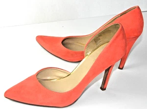 Merona Pump Heels Coral Orange Faux Suede Pointed Toe Size US 7.5 - Picture 1 of 11