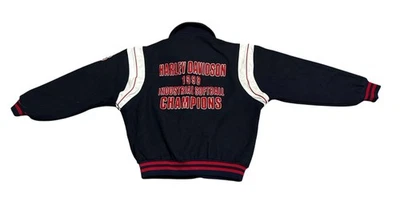 Chaqueta Universitaria Harley Davidson Softbol Años 90 De Colección Hombres 50 Lana Cuero Hecha en EE. UU. Foto 1 de 4