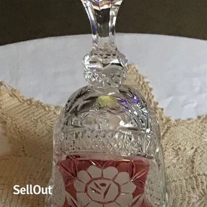 Anna Hutte Vintage Crystal Bell 7" Clear with Red Floral Etching - Picture 1 of 6