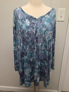 Southern Lady Damen Bluse Größe 3X fließend Boho Blumen wunderschön Denim Paar - Bild 1 von 9