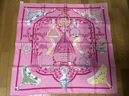 HERMÈS Sciarpa quadrata grande HERMES rosa ETRIERS 90 cm per 90 cm accessorio moda unisex