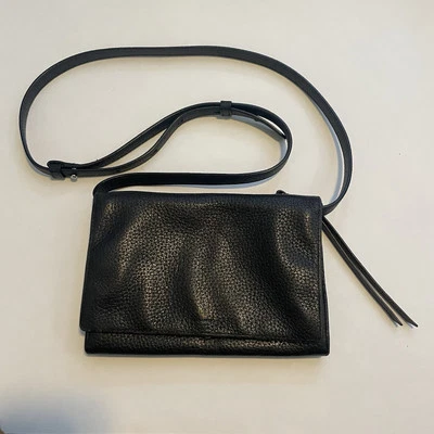 All Saints Fetch Adjustable Strap Pebbled Leather Crossbody Bag Purse Boho Black - Image 1 of 4
