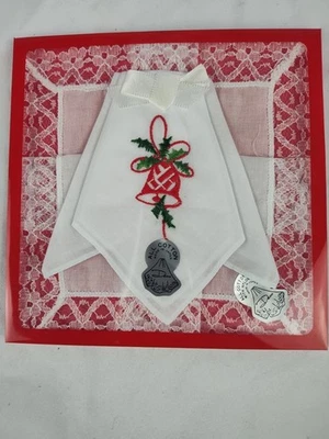 Pañuelo Campana de Navidad Bordado Vintage por Desco Hecho en Japón Nuevo con Etiquetas 100% Algodón Foto 1 de 2