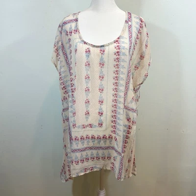 Blusa Top American Rag Cie Boho Campesina Floral Transparente Talla 1X Rosa Melocotón Azul Foto 1 de 4