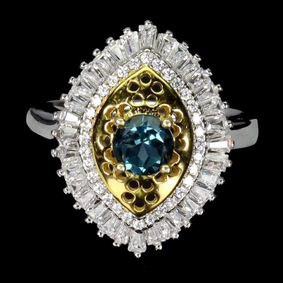 Anillo de plata de ley 925 redondo topacio azul Londres 5 mm piedras preciosas joyería talla 8 Foto 1 de 4