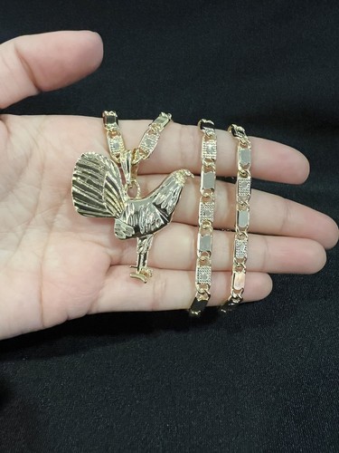 Ciondolo gallo pollo gallo gallo donna uomo placcato oro e catena Valentino Mariner