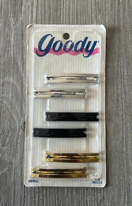Pinzas de pasadores de cabello apretadas Goody Metal Stay de colección 1990 negro dorado plata 08575 - Imagen 1 de 2