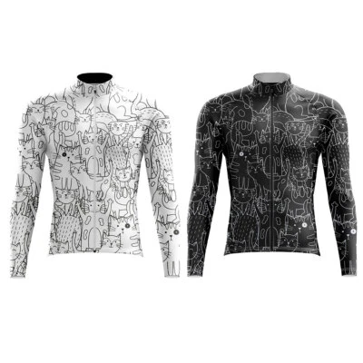 Men's Long Sleeve Cycling Jersey Summer Cycling Top Cycle Jersey Black White - Image 1 of 4
