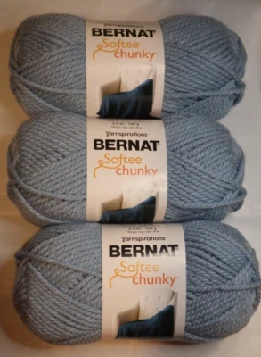 Lot of 3 Skeins, Bernat Softee Chunky Yarn,3.5 oz, 109 yds, Gray Blue - Image 1 of 3