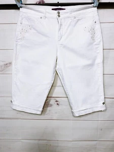 Gloria Vanderbilt Womens Denim Long Shorts Size 12 White Embroidered Rhinestone - Imagen 1 de 12