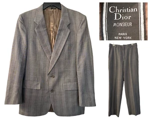 Christian Dior MONSIEUR 2 Pc Wool Suit Mens 44R & 33W X 30L Gray Vertical Stripe - Picture 1 of 12