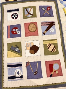Pottery Barn Kids Sports Themed Blanket Quilt Wall Hanging Crib/Toddler 50"x36" - Picture 1 of 8